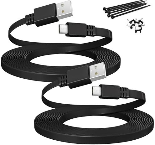 Itramax Micro USB Kabel 3M 2Stück,USB auf Micro Flachkabel,Lade- und Stromkabel für Überwachungskameras,Kompatibel mit Wyze Cam v4/Pan v2,Blink Mini/XT2/Outdoor 3,Ring Indoor,eufy 2 Pro,Arlo Pro 2/Q