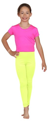 Hamishkane® Leggings för flickor, premiumkvalitet, flickleggings, snygga, hållbara och funktionella gymnastikleggings, flickor, idealiska stretchiga smala sommarleggings för flickor, NEONGULT, 9-10 År