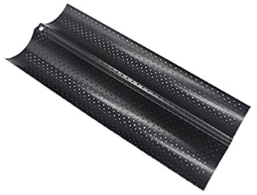 LaoZan Baking Trays Baguette Pan Non-Stick Perforated with Curved for Baking Silver Bread Baking Set (Black#3,28 * 16.2 * 2.4cm)