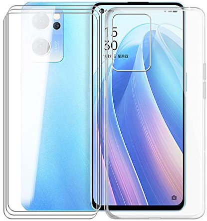 KJYF Para OPPO Find X5 Lite Funda, 3 Piezas Cristal Templado, Transparente Anti-Arañazo Silicona TPU Carcasa y Vidrio Templado Película para OPPO Find X5 Lite (6.43) - YQ29