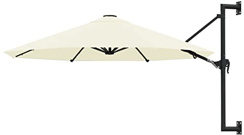 Tidyard Wand-Sonnenschirm ? 300 cm Wandmontage Ampelschirm mit Metallmast Gartenschirm Terrassenschirm Balkonschirm 8 Rippen Kurbelsystem Sandfarben