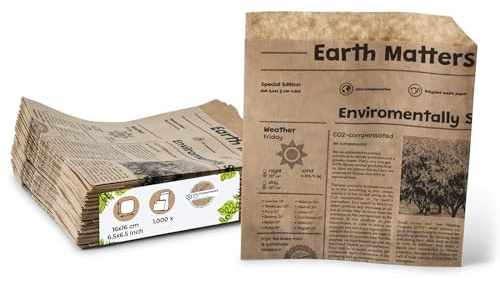 BIOZOYG Snacktaschen Papier I Burger Papier fettdicht I Dönertasche biologisch abbaubar I Snacktüten kompostierbar I Antihaftpapier ungebleicht I Burgerpackpapier 16x16 cm I 1000 Stück, braun