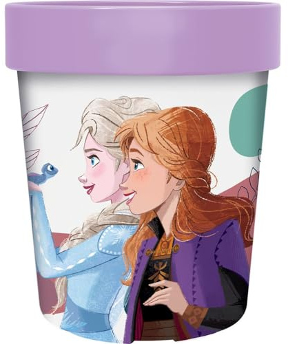 Tataway Disney Bicchiere azzurro per bambine in plastica Frozen Elsa e Anna 260 ml con base antiscivolo
