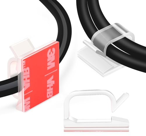 120PCS XHF Adhesive Cable Wire Clips Clear, Outdoor Christmas Light Clips, Cable Holder Staples Cable Management Wire Organizer Cord for Under Desk, Car, Wall, TV PC Ethernet Cable