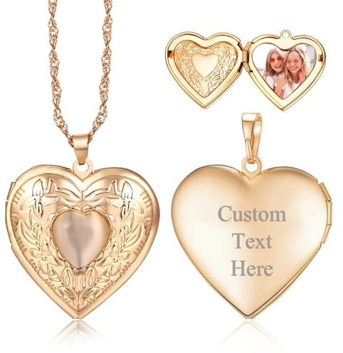 Cupimatch Collana cuore personalizzabile con foto/testo, ciondolo cornice per foto apribile gioielli alla moda, regalo perfetto per Natale, San Valentino, festa della mamma, Acciaio inossidabile