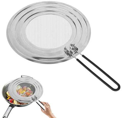 TOATELU Padelle Paraspruzzi in Acciaio Inox, 30 cm Paraspruzzi per Padelle con Manico Pieghevole, Protezione Contro Gli Spruzzi, per Proteggere dagli Schizzi di Grasso