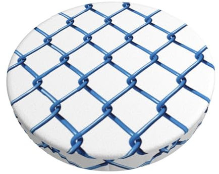 Velvet Round Stool Covers, 3 Layers Round Stool Cushion Slipcover with Thin Pad, Blue Chainlink Fence Stool Cushion Slipcover Bouncy Stool Covers for 12-14 Round Chair