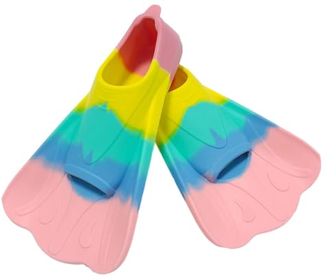 Silikon Schwimmflossen, Kurzflossen, Taucherflossen, Regenbogen Flossen für Kinder und Erwachsene, Helle Regenbogen-Silikon-Trainingsflossen für Männer Frauen, 24-26