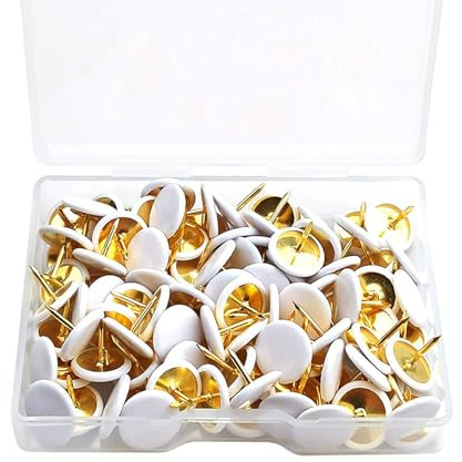100 Pcs White Drawing Pins, Round Head Thumbtacks, Metal Push Pins with Storage Box for Pinboard, Bulletin Board, Office, Home