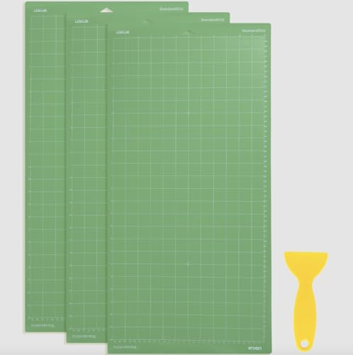 LOKLiK Tapis de Découpe 3 Pièces – Adhérence Standard Vert 30,5 x 61 cm – Pour Projets de Grande Taille, Vinyle, Papier, Tissu – Surface Durable et Antidérapante + Grattoir Inclus