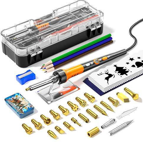 Lötkolben Set,Brandmalkolben Set 60W Einstellbare Temperatur,Brennkolben für Holz Leder Gravieren DIY Kunst,Schweißen,Skulptur Holzbrandmalerei