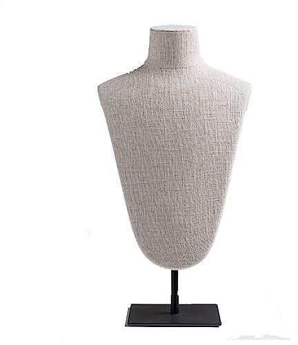Soporte de exhibición de joyería Busto de exhibición de joyería de lino, soporte de maniquí de collar con base de metal - Busto de collar for tiendas minoristas y ferias comerciales Accesorios para ex
