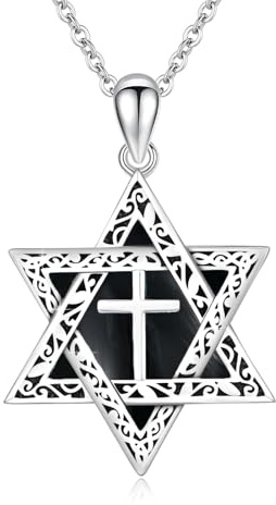 ABIGY Collar de ónix con estrella de David de plata de ley 925, collar de estrella de David, colgante de ónix, collar de hexagrama, amuleto judío, joyería adecuada para hombres y mujeres, talla única,