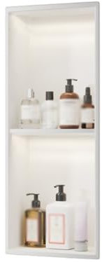 Niche de Douche Murale en Acier Inoxydable avec éclairage LED, étagère de Rangement encastrée pour Salle de Bain, Aucun carrelage requis (Blanc, 70 x 28 x 12,5 cm)