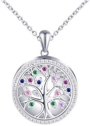 MICSAVI Collares Mujer para Foto Colgante Árbol de la Vida Plata 925 con Circonitas - Medallón Redondo para Foto Personalizada con Cadena 45+5cm, Regalo Collar para Madre Novia Hija