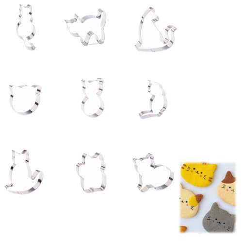 9 Pièces Emporte Pièce Chat, Chat Emporte-Pièce Inoxydable, Gâteau Biscuit Fondant Décoration, Petits Moules pour Découper la Pâte, la Croûte à Gâteau et Les Fruits