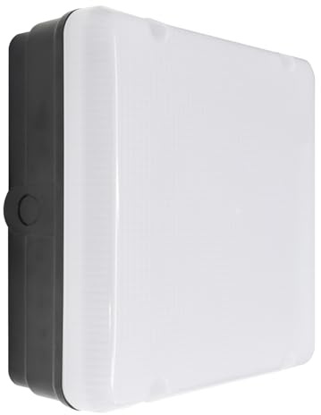 Bright Source Wall & Ceiling Square Utility LED Bulkhead, Black, Photocell, Switchable Wattage 9W 14W 18W, IP65, 120° Beam Angle, Switchable 3CCT Colour 3000K 4000K 6000K