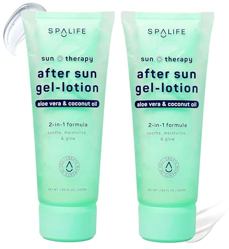 SpaLife After-Sun-Gel Lotion and Moisturizer for Sunburn Refelief - Two in One Formula, Infused with Aloe, Coconut Oil and Hyaluronic Acid - 2 Pack