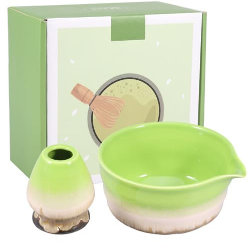 Bol à matcha et support fouet en céramique 500 ml - Chawan facile - Fouet - Bol à thé japonais - Bol à thé pour débutants - Bricolage - Amateurs de bricolage (four vert)