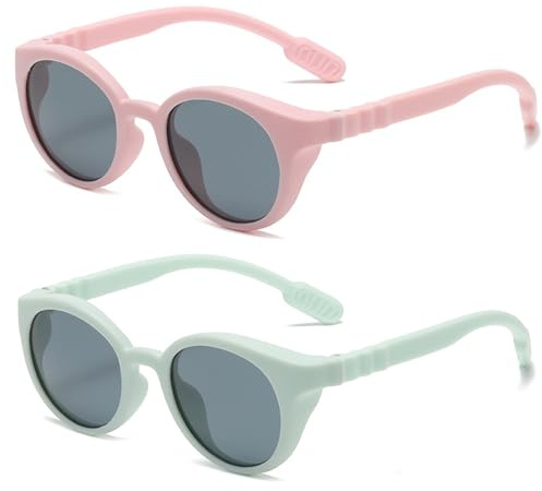 Dulynva 2Pz Occhiali da Sole Bambino 3-9 Anni Occhiali da Sole Polarizzati per Bambini, Protezione UV400, Telaio Flessibile, Senza BPA, Polarized Toddler Sunglasses for Boys & Girls, Verde + Rosa