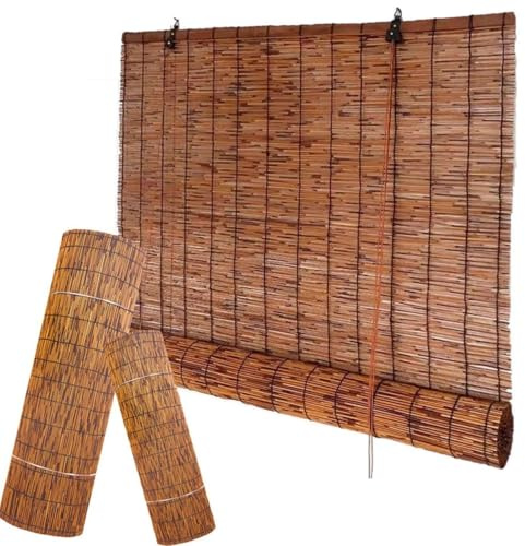Store Enrouleur Bambou Naturel – Store Occultant Intérieur et Extérieur pour Fenêtre, Balcon, Terrasse, Pergola, Résistant au Soleil, 70 90 100 120 150 cm, sans Perçage ou avec Vis(70x120cm)
