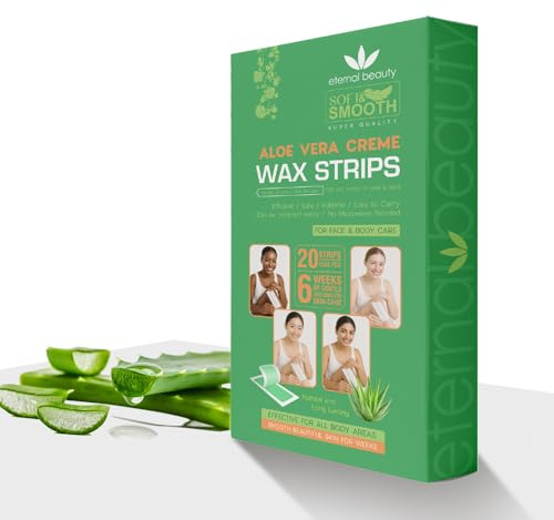 Aloe Vera Wax Strips for Women – 20 Face & Body Hair Removal Strips | Gentle, Natural & Long-Lasting Smooth Skin by Eternal Beauty