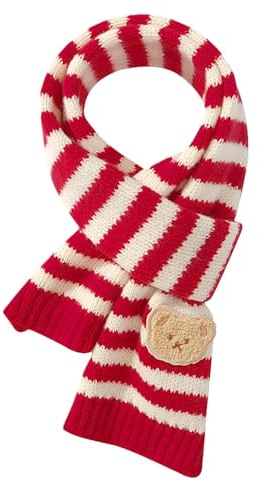 Knitted Scarf, Scarf For Boys And Girls, Red And White Striped Design, Soft And Warm