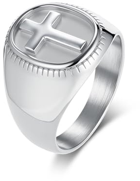 Stfery herr rostfritt stål kors oval sigillring silver polerad ring 18 mm för honom