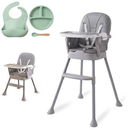 Tronas De Bebe 3 En 1 Con Kit Vajilla de Silicona – Silla Bebe Comer Con Asiento Acolchado - Trona Bebe Plegable Fácil De Limpiar, Montaje Rápido, Estabilidad