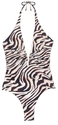 YAMAMAY - Costume da Bagno Intero Senza Ferretto, con Imbottitura Removibile, Donna, Zelia, Marrone, Stampa zebrata