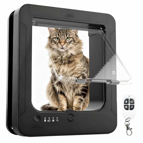 Smart elektronisk kattlucka för katter upp till 11,5 kg, mikrochip-igenkänningsflik med 4-vägslåsning, fjärrkontroll, väderbeständig tätning, enkel installation för inomhusdjur