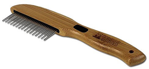 BAMBOO GROOM Rotating Pin Comb I Kamm mit 31 rotierenden Pins I Hundebürste für langes & lockiges Fell I Bürsten zur Fellpflege aus Bambus I Unterfellbürste I Bürste für Katze & Hund