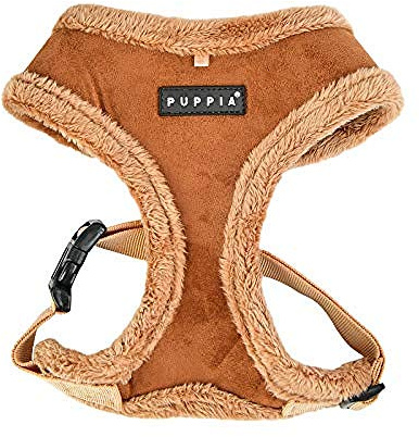Puppia Terry Dog Harness Over-The-Head Winter Suede Warm No Choke No Pull Training Walking for Small and Medium Dog, Brown, Small