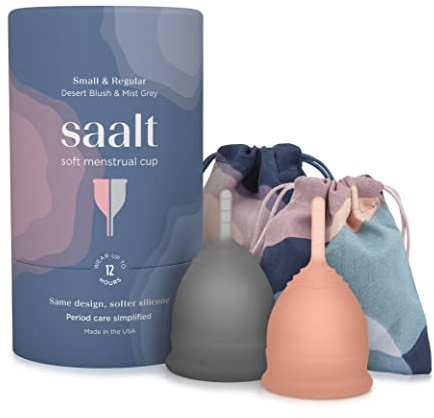 Saalt Soft Menstrual Cup - Best Sensitive Reusable Period Cup - Wear for 12 Hours - Tampon and Pad Alternative (Regular Grey, Small Desert Blush, Regular Grey, Small Desert Blush)