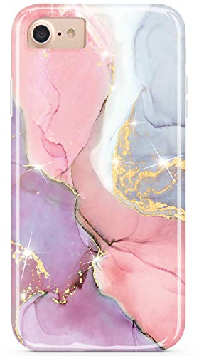 JIAXIUFEN Handyhülle iPhone SE 2022/2020, iPhone 7 8 Hülle TPU Silikon Weiche Schlank Schutzhülle Handytasche Gummi Dünn Flexibel Case Handy Hülle für iPhone 6 6S 7 8 - Marmor Pink Violett