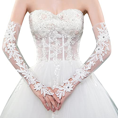 JAWSEU - Guanti lunghi da donna in pizzo, eleganti guanti da sposa, lunghezza al gomito, per feste, anni '20, accessori per serate, feste da donna