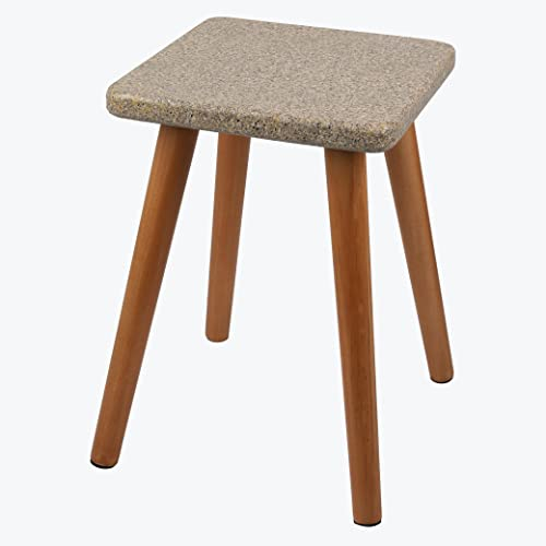 [PJ Collection] Stone Accent Wood Stool, with Portable and Detachable Legs, Handcrafted Wood Stool, Lightweight Stool,Sitzhocker,Tresenhocker, Hocker (Square, Yellow Stone, Wood Color Legs)