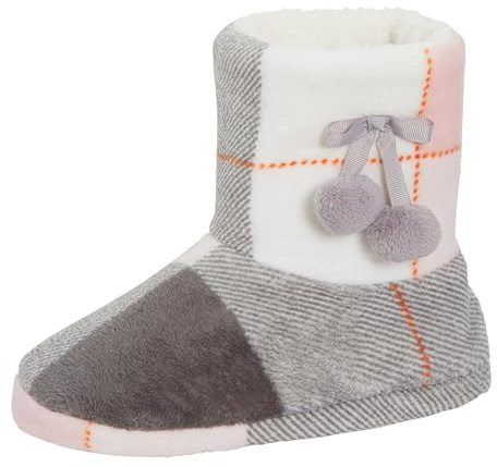 Ladies Slipper Boots Womens Luxury Tartan Check Slippers Faux Fur Lined Memory Foam Plush Booties