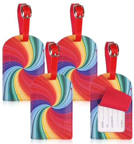 Luggage Tags, 4 Pcs PU Leather Luggage Tags for Suitcases, Rainbow Travel Tags for Luggage, Suitcase Labels with Name ID Card, Baggage Tags for Travel Privacy Protection, Preventing Loss