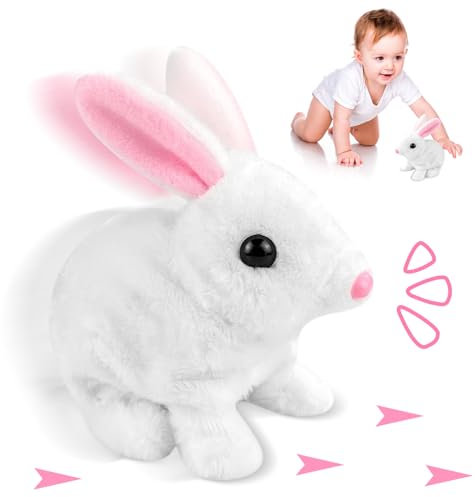 Osterhase Plüsch Elektrische, Elektronisch Kuschelhase, Plüschtier Hase, Osterhase Spielzeug, Kuscheltier Hase, Hasenpuppe, Elektronische Haustiere für Kinder und Baby- Weiß