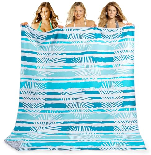 KUOGAS Telo Mare xxl 200x145 cm, Asciugamano Grande In Microfibra Ad Asciugatura Rapida, Telo Bagno Senza Sabbia, Coperta Da Spiaggia Donna (Foglia azzurro cielo)