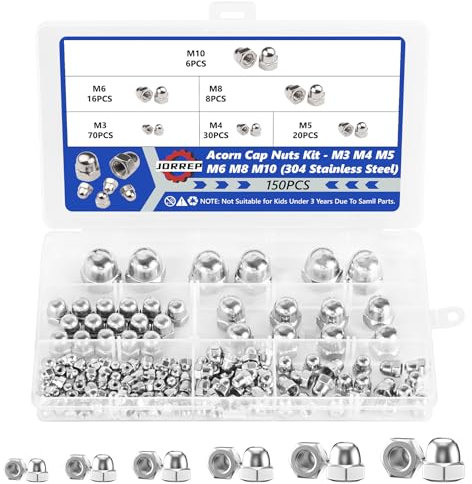 150 Pcs Acorn Dome Cap Nuts, 304 Stainless Steel Acorn Dome DIN 1587 Thread Hex for Motorcycle Bicycles Furniture Lighting Saddle.Acorn Decorative Hex Cap Nuts - M3/M4/M5/M6/M8/M10