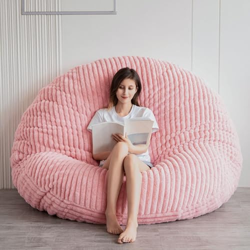 MAXYOYO Enorm sittsäckssäng, kvadratisk sittsäcksstol, stor soffa med konstpälsöverdrag och fluffig fyllning, för vuxna, par och gäster, Manchesterrosa (Corduroy-rosa), 150 x 150 cm