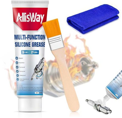 AllisWay Grasa Silicona, Grasa Para Bujías Grasa Para Rodamientos con Pincel Buen Aislamiento y Sellado Impermeable Aplicable a Bujías, Placas de Circuitos, Componentes Eléctricos y Sus Conectores 50g