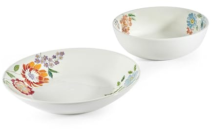 Fitz and Floyd Meadow Floral Set of 2 Serving Bowls, 10.5 inch, 8.5 Inch