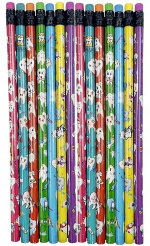 Stakee 50pcs Cartoon Pencils with Erasers,Cartoon Tooth Pattern Pencils Wooden Pencils Children's Drawing Pencils for School Stationery Party Reward Supplies