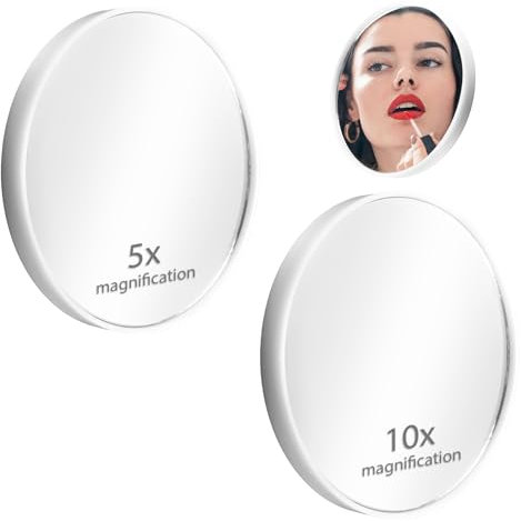 Specchio ingranditore con ventosa, 2 pezzi cosmetici con doppia ventosa in 5 x 10 x ingrandimento, specchio da incollare per bagno, tavolo da toilette, rasatura e lavori fini
