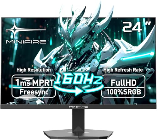 Minifire G24F4M 24 Inch Monitor, 160Hz, FHD 1920x1080 Gaming Monitor with AI Crosshair, Fast IPS, 1ms MPRT, sRGB100%, 3000:1, HDR, 300cd/m², Frameless, VESA 75x75mm, HDMI 2.0＆DP 1.4