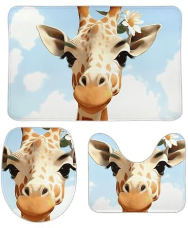 Juego De 3 Alfombrillas De Baño Jirafas Y Flower Alfombra De Ducha Antideslizantes Imprimir Alfombras De Cama, para Dormitorio, Cocina, Bathroom