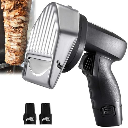 Coltello turco professionale da 80 W, strumento per tagliare il gyros, affettatrice per carne Doner Kebab con 2 lame, spessore regolabile da 0 a 8 mm per macchina Shawarma,Batterytype